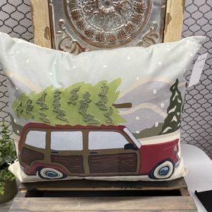 New Red Car And Christmas Tree Pillow